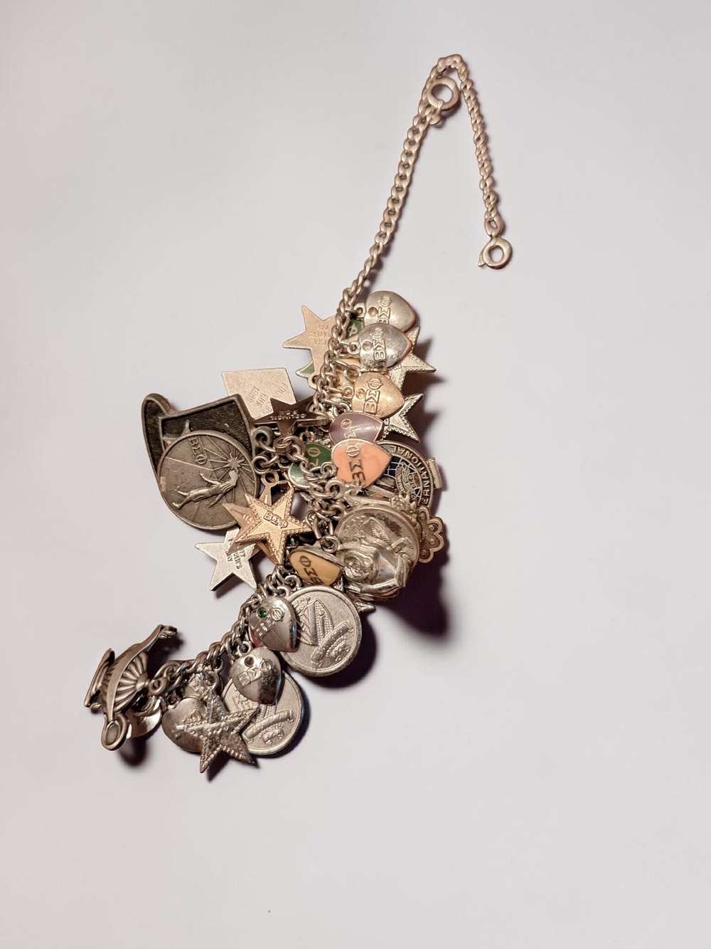 Vintage Beta Sigma Phi Sorority Sterling Silver Charm Bracelet!